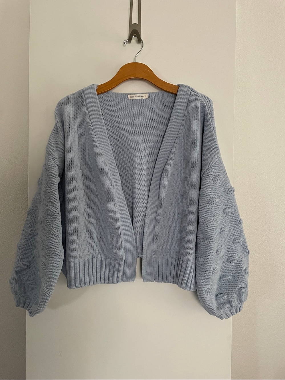 Moon & Madison Balloon Long Sleeve Open Cardigan Sweater Sky Blue NWOT